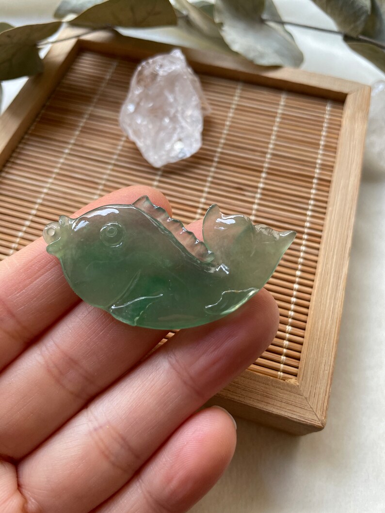Icy Jade Fish Pendant, Natural Jade, Grade A Jade, Hand-Carved image 6