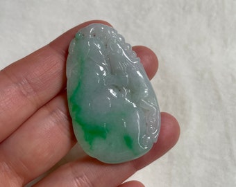 Natural Animal Jadeite Jade Pendant, Type A, Mythical Beast, Burmese Gemstone, Necklace