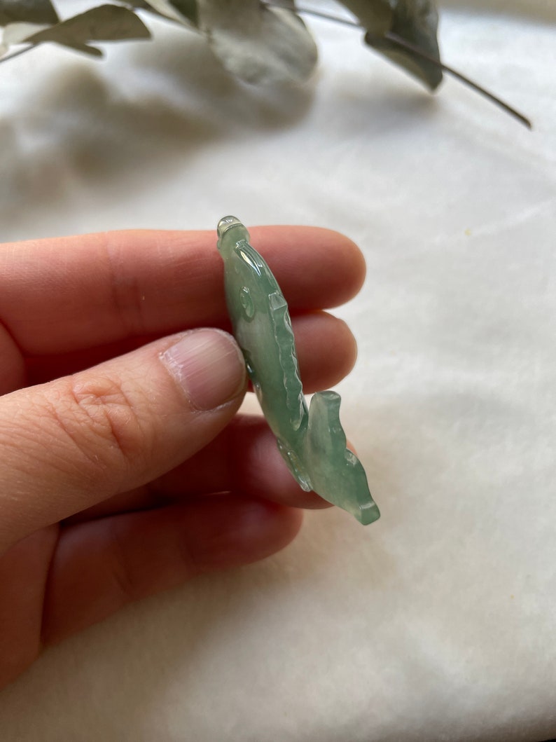 Icy Jade Fish Pendant, Natural Jade, Grade A Jade, Hand-Carved image 2