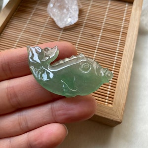 Icy Jade Fish Pendant, Natural Jade, Grade A Jade, Hand-Carved image 8