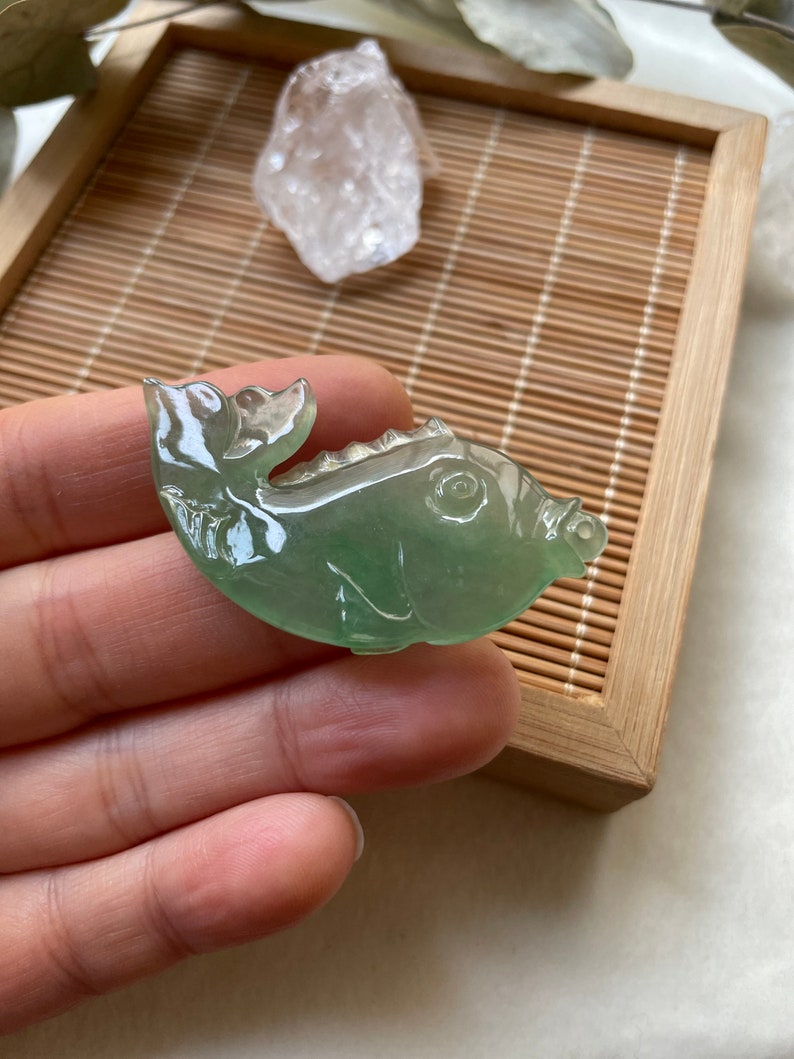 Icy Jade Fish Pendant, Natural Jade, Grade A Jade, Hand-Carved image 8