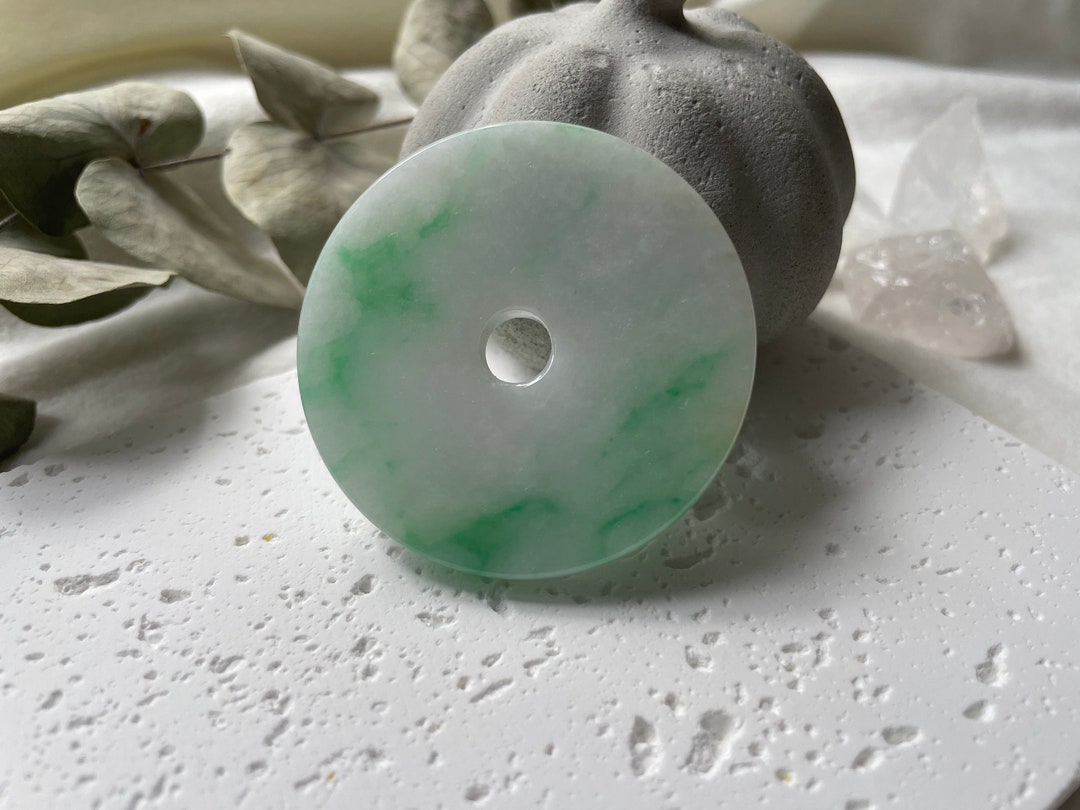 50mm Flat Donut Jade Pendant Grade A Jadeite Green Safe Button Natural