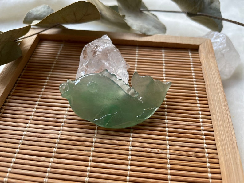 Icy Jade Fish Pendant, Natural Jade, Grade A Jade, Hand-Carved image 5