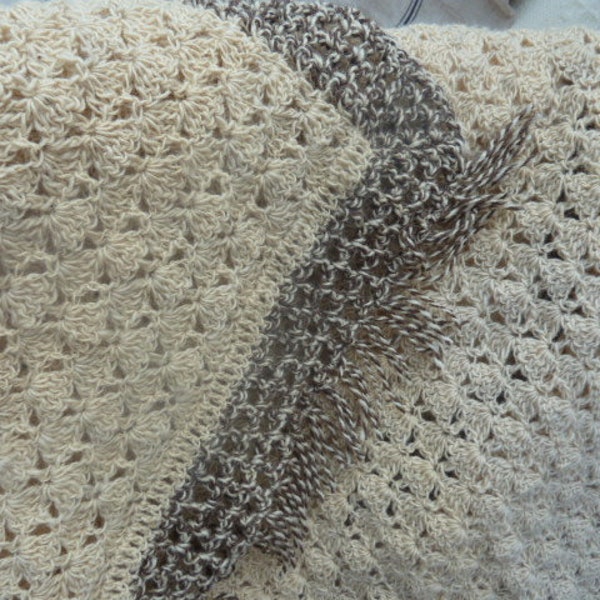 pure sheep wool blanket, crocheted, natural wool blanket