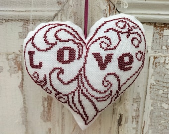 Valentine, coeur décoratif, coeur broderie, point de croix