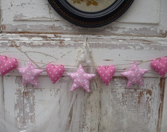 Decoration necklace, garland, stars + hearts