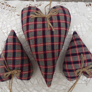 3 decorative hearts, antique farmer's fabric