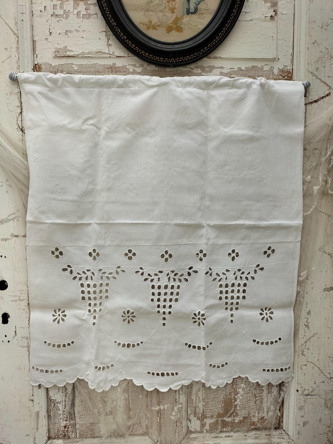 Linen Richelieu embroidery cafe curtain for kitchen