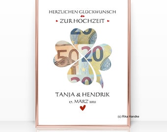 Geldgeschenk Karte | Hochzeitsgeschenk Kleeblatt  | Geldgeschenk Glücksklee Geld Karte Hochzeit | Hochzeit Geschenk | Geld verschenken