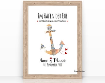 Geldgeschenk Karte | Hochzeitsgeschenk Anker | Geldgeschenk Karte Hochzeit | Hochzeit Geschenk |Geschenk Hafen der Ehe Karte