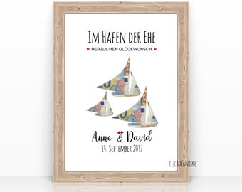 Geldgeschenk Karte | Hochzeitsgeschenk Segelschiffe | Geldgeschenk Karte Hochzeit | Hochzeit Geschenk | Geschenk Hafen der Ehe Karte