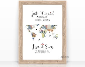 Money gift card | Wedding gift world map | money gift map wedding | Wedding Gift |Gift World Map Map