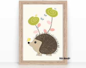 Children's picture "Hedgehog with bird" Nursery picture - Picture nursery poster