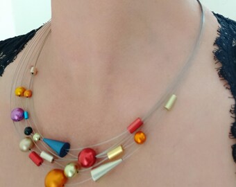 Multicolor Geometric Bib Necklace: Anodized Aluminum Rainbow Fashion Jewelry