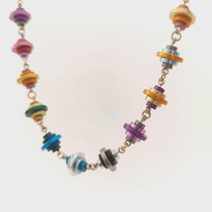 Colorful Beaded Silver Necklace, Dainty Geometric Necklace, Rainbow Jewelry, Gift for Mom