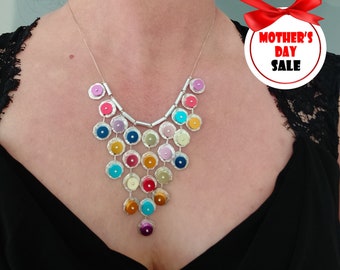 Colorful Statement Bib, Statement Necklace, Colorful, Discs