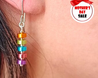 Silver Multi-Color Bar Earrings, Handcrafted Statement Jewelry