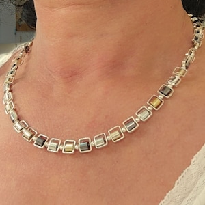 Unique Silver Beaded Necklace, Elegant Colorful Jewelry