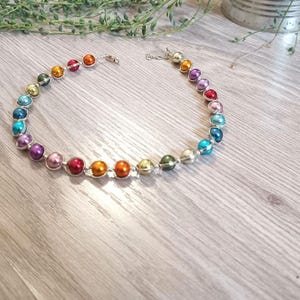 Sterling Silver Boho Necklace, Multicolor Beads, Rainbow Necklace, Jewelry Gift for Her