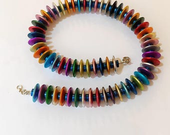Statement Rainbow Beaded Necklace: Colorful Aluminum Bold Necklace
