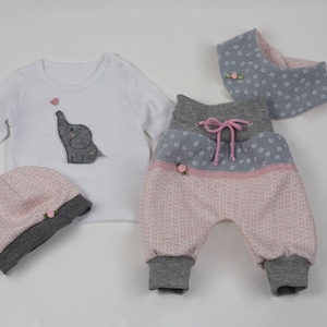 Babyset Baby Hose Babyhose Mütze Shirt Halstuch Kind Erstlingsset Bild 1