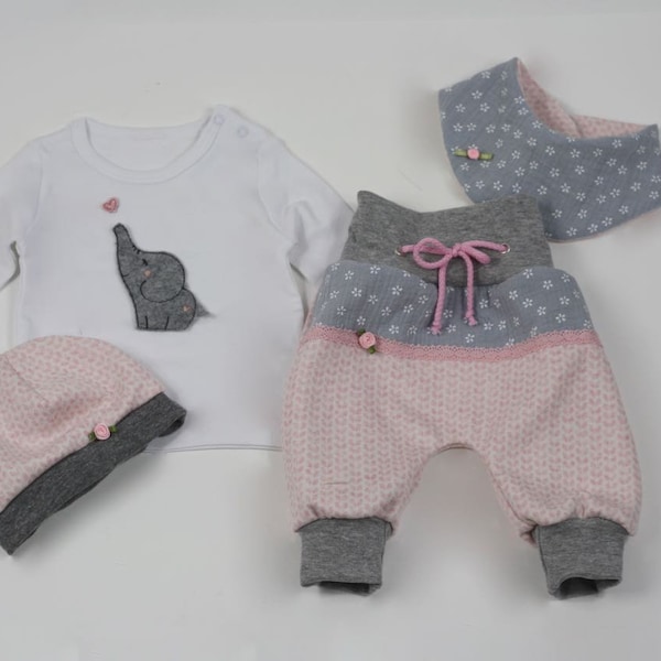 Babyset Baby Hose Babyhose Mütze Shirt Halstuch Kind Erstlingsset