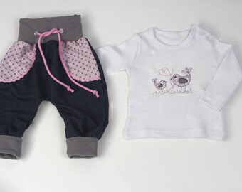 Baby set, baby pants, bloomers shirt. Embroidery jeans birth baby clothes