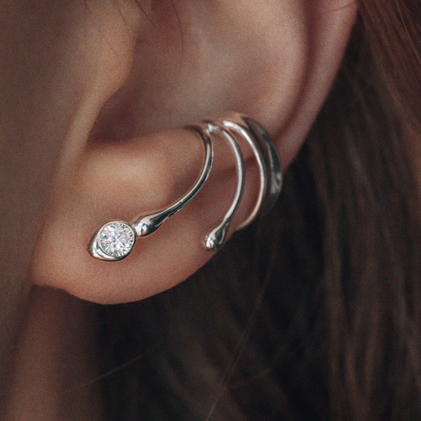 Silber Ear Cuff kleine Sina mit Zirkonia | Ohrringe ohne Loch