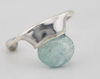 Boucle d'oreille LEA Aquamarine | Boucle d'oreille à porter sans oreilles percées, fabriquée à la main en argent 925 et vermeil or 18 carats