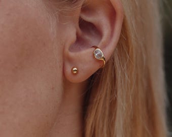 Boucle d'oreille MILA Aquamarine | Boucle d'oreille non percée, fabriquée à la main en argent 925 et vermeil or 18 carats