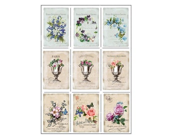 Iron-on foil, iron-on images with vintage motifs, roses, amphora, flowers for your works in vintage style.