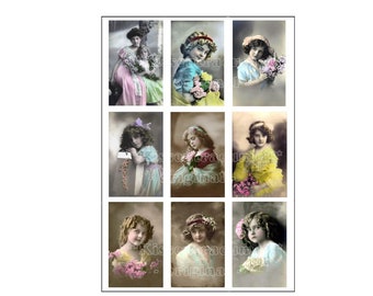 Iron-on foil, iron-on images with vintage children's motifs & flowers, for your works in shabby / vintage style.