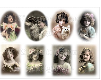 Iron-on foil, iron-on images with vintage girls/children motifs, 8 different iron-on images for your works in shabby/vintage style.