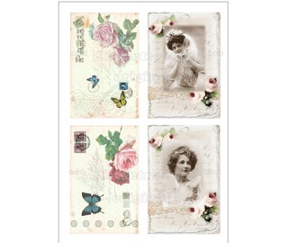 Iron-on foil, iron-on images motif sheet with vintage flowers and women's motifs, 4 different iron-on images for your works in shabby / vintage style.