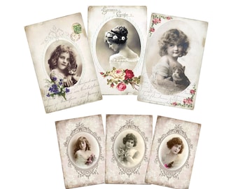 Greeting cards, vintage decorative cards, gift tags and postcards in vintage style, own design and production, set no. 10