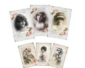 Greeting cards, vintage decorative cards, gift tags and postcards in vintage style, own design and production, Set No 9