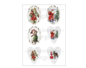 Christmas, iron-on foil, iron-on transfers, iron-on transfer Santa Claus, for your own works with 6 motifs in shabby / vintage style.