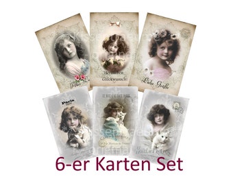 Greeting cards, vintage decorative cards, postcards in vintage style, own design & production, Set No 1