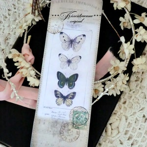 Bookmark, vintage bookmark made of double photo cardboard, butterflies motif and vintage style. image 1