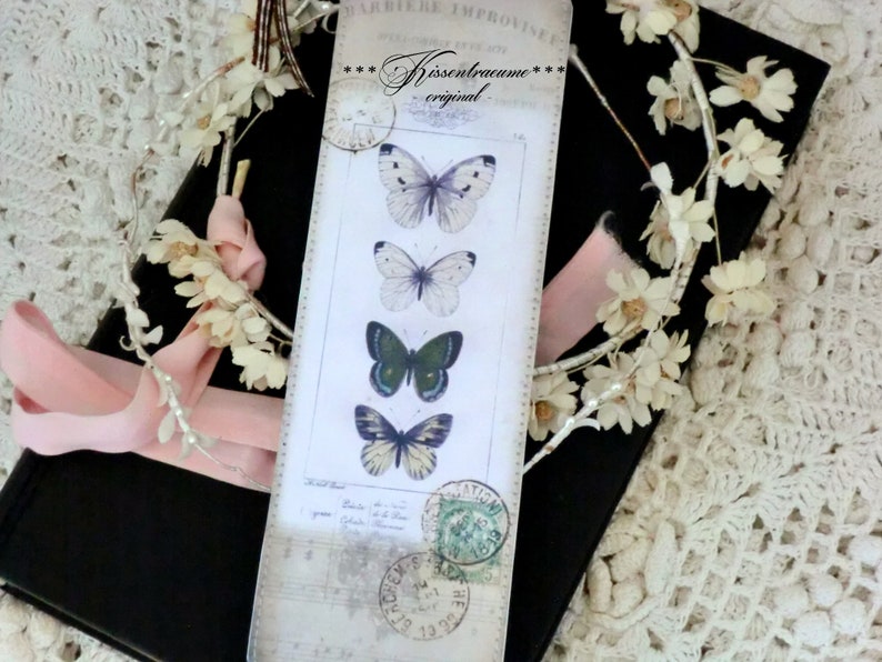 Bookmark, vintage bookmark made of double photo cardboard, butterflies motif and vintage style. image 1