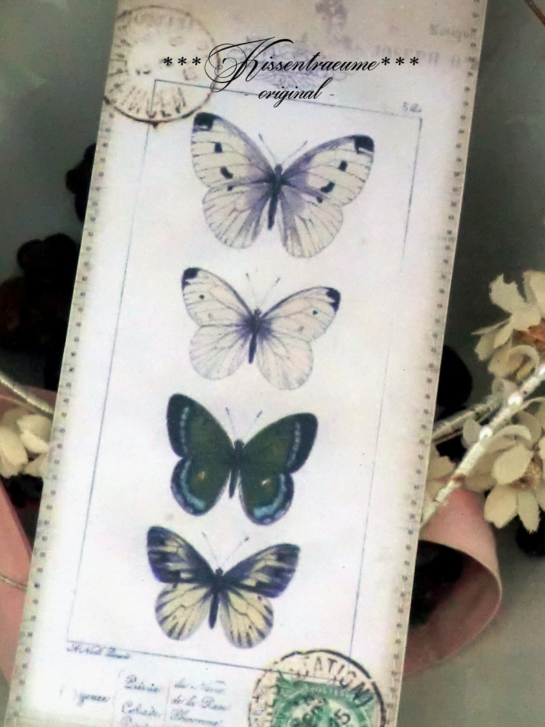 Bookmark, vintage bookmark made of double photo cardboard, butterflies motif and vintage style. image 4