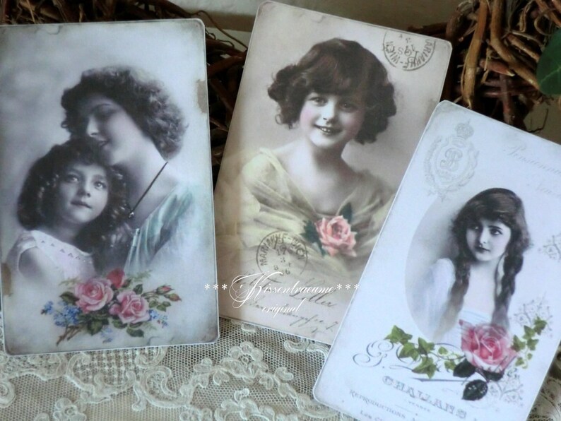 Grußkarten, Vintage Deko Karten, Postkarten im Vintage Stil, Brocante Dekoration, Eigenentwurf & Anfertigung, 5-er Set. immagine 3