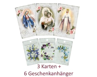 Greeting cards, vintage decorative cards, gift tags and postcards in vintage style, own design and production, Set No 6