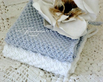 Shabby dishcloth set * washcloth set * cotton dishcloth * white & gray