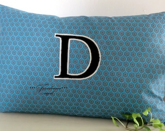 Children's pillow, letter pillow, decorative pillow, pillow cover with letter application in turquoise/blue.