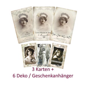Grußkarten, Vintage Deko Karten, Geschenkanhänger und Postkarten im Vintage Stil, Eigenentwurf & Anfertigung, Set No 7