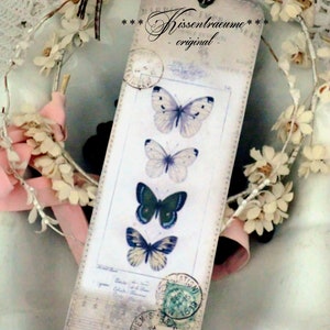 Bookmark, vintage bookmark made of double photo cardboard, butterflies motif and vintage style. image 3