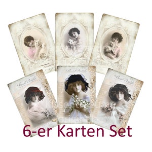 Grußkarten, Vintage Deko Karten, Postkarten im Vintage Stil, Eigenentwurf & Anfertigung, Set No 3 mit Grete Reinwald