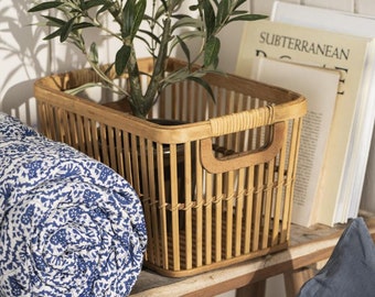 Ingenious wooden basket, storage basket, basket, bamboo, 34 x 20 x 21 cm, country house, natural