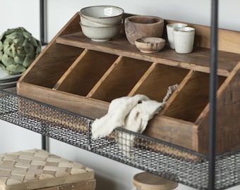 Large cutlery tray made of old wood, solid, 5 compartments, kitchen shelf, shabby, nostalgic, shelf